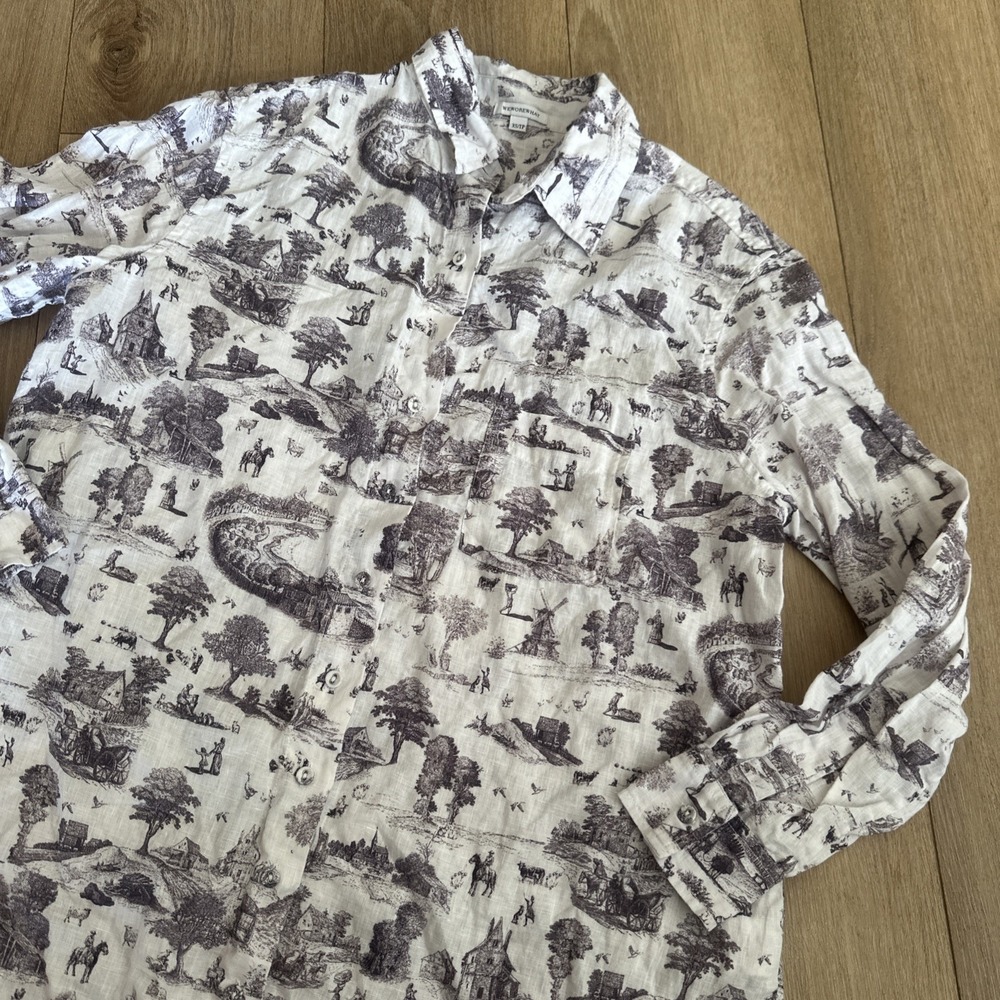 WeWoreWhat Women's 100% Linen Western Pioneer Pattern L/S Button Shirt XS